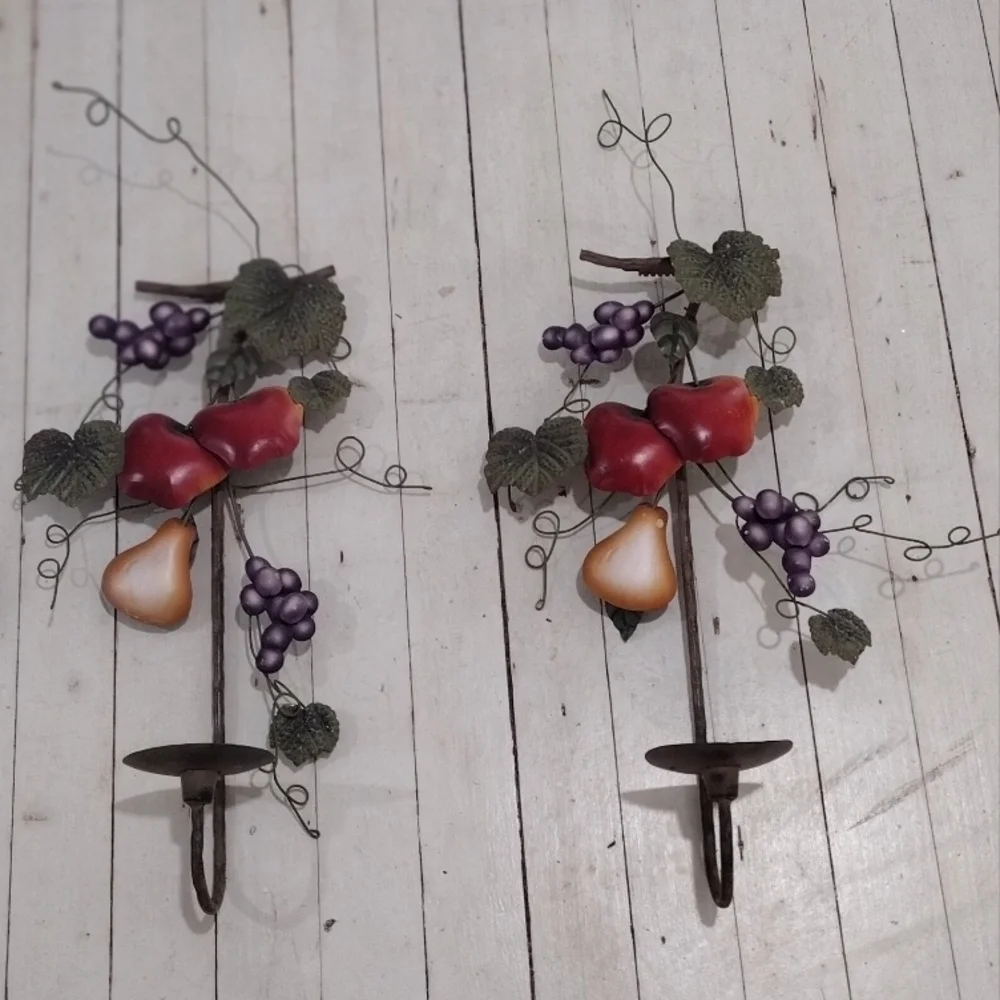 Home Interiors Rustic Fruit Wall Hooks - Red and Purple